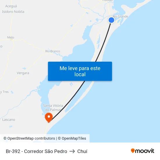 Br-392 - Corredor São Pedro to Chuí map