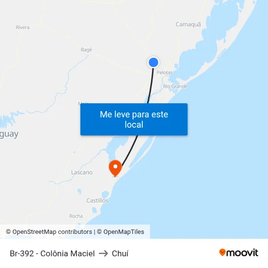 Br-392 - Colônia Maciel to Chuí map