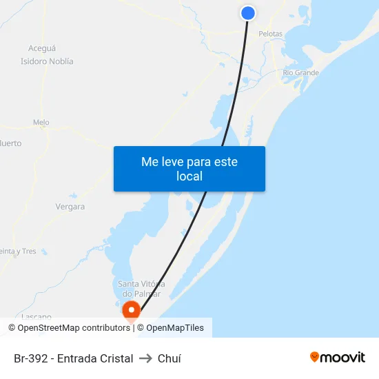 Br-392 - Entrada Cristal to Chuí map