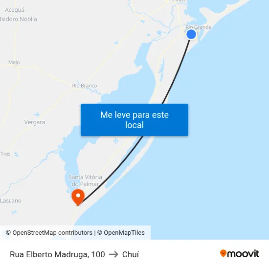 Rua Elberto Madruga, 100 to Chuí map