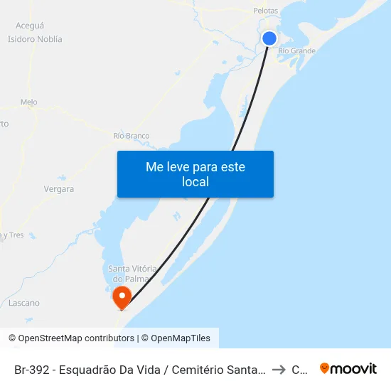 Br-392 - Esquadrão Da Vida / Cemitério Santa Cruz to Chuí map