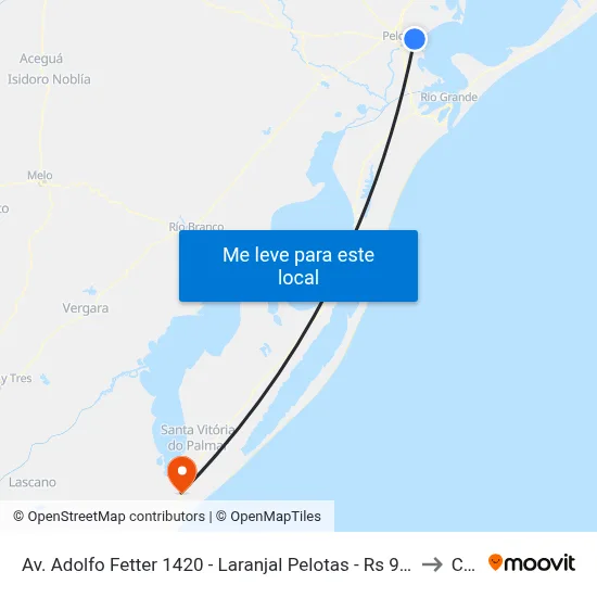 Av. Adolfo Fetter 1420 - Laranjal Pelotas - Rs 96083-094 Brasil to Chuí map