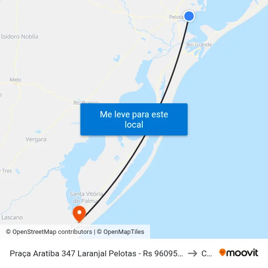 Praça Aratiba 347 Laranjal Pelotas - Rs 96095-030 Brasil to Chuí map