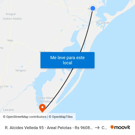 R. Alcides Velleda 95 - Areal Pelotas - Rs 96081-622 Brasil to Chuí map