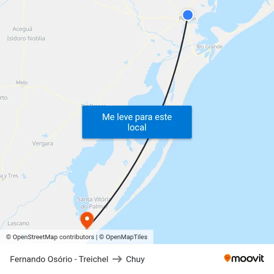 Fernando Osório - Treichel to Chuy map