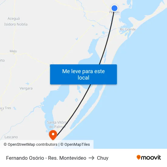 Fernando Osório - Res. Montevideo to Chuy map