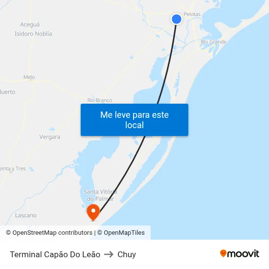 Terminal Capão Do Leão to Chuy map