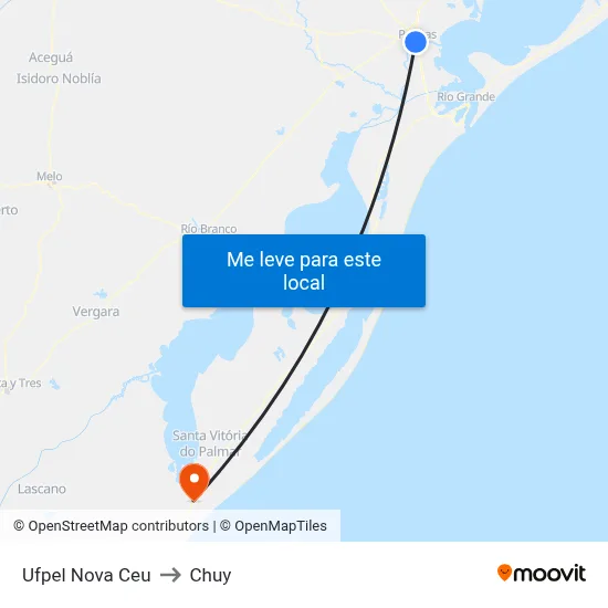 Ufpel Nova Ceu to Chuy map