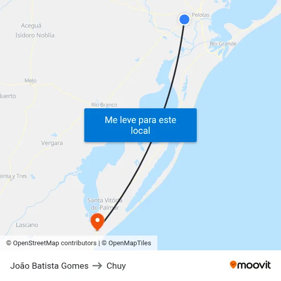 João Batista Gomes to Chuy map