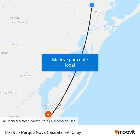 Br-392 - Parque Nova Cascata to Chuy map