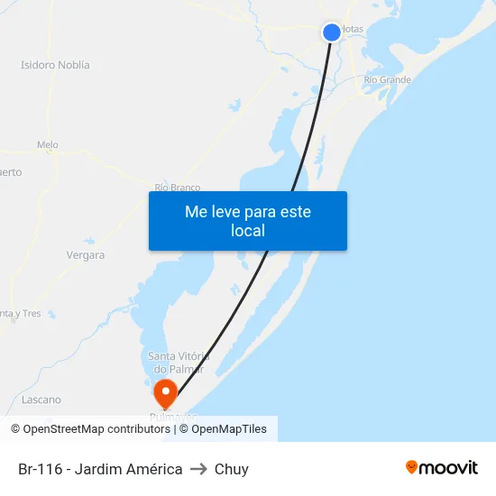 Br-116 - Jardim América to Chuy map