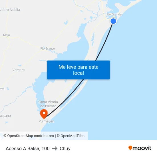 Acesso A Balsa, 100 to Chuy map