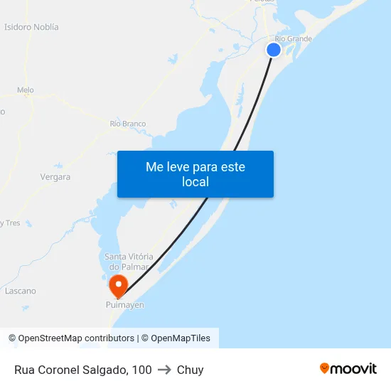 Rua Coronel Salgado, 100 to Chuy map