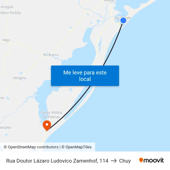 Rua Doutor Lázaro Ludovíco Zamenhof, 114 to Chuy map