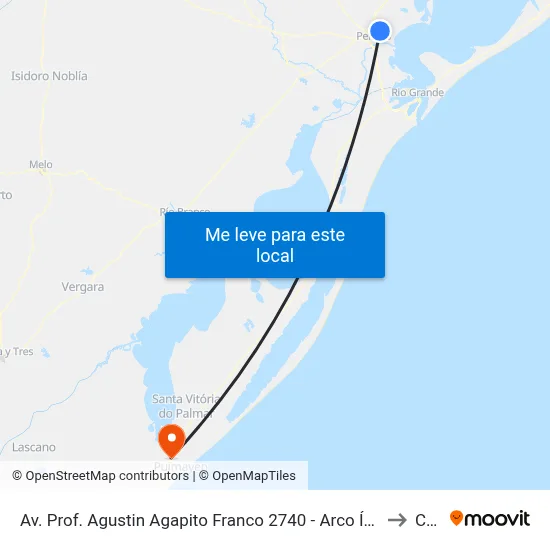 Av. Prof. Agustin Agapito Franco 2740 - Arco Íris Pelotas - Rs Brasil to Chuy map