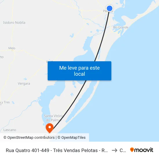 Rua Quatro 401-449 - Três Vendas Pelotas - Rs 96070-312 Brasil to Chuy map