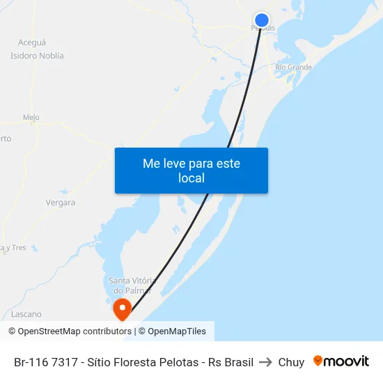 Br-116 7317 - Sítio Floresta Pelotas - Rs Brasil to Chuy map