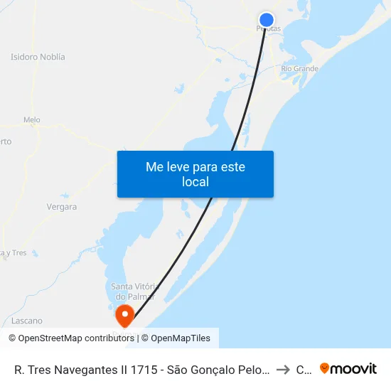 R. Tres Navegantes II 1715 - São Gonçalo Pelotas - Rs 96076-360 Brasil to Chuy map