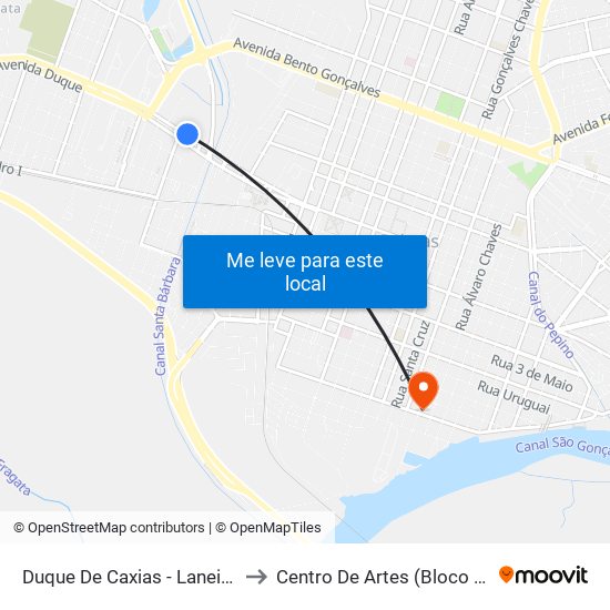 Duque De Caxias - Laneira to Centro De Artes (Bloco 1) map