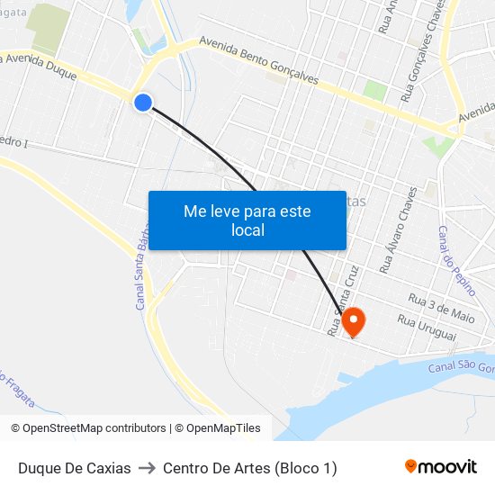 Duque De Caxias to Centro De Artes (Bloco 1) map