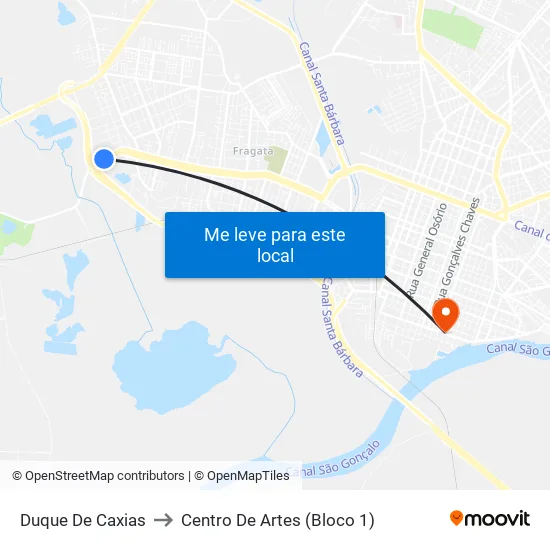 Duque De Caxias to Centro De Artes (Bloco 1) map