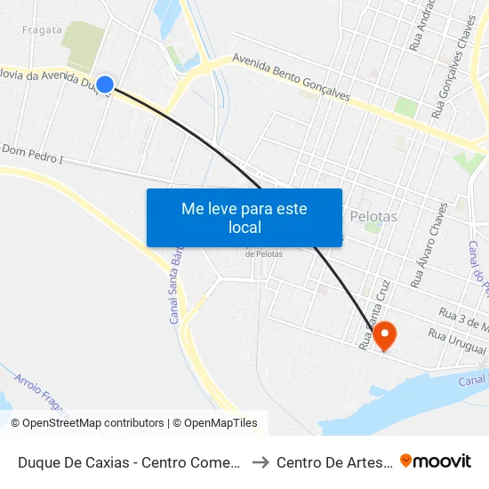 Duque De Caxias - Centro Comercial Bairro Cidade to Centro De Artes (Bloco 1) map