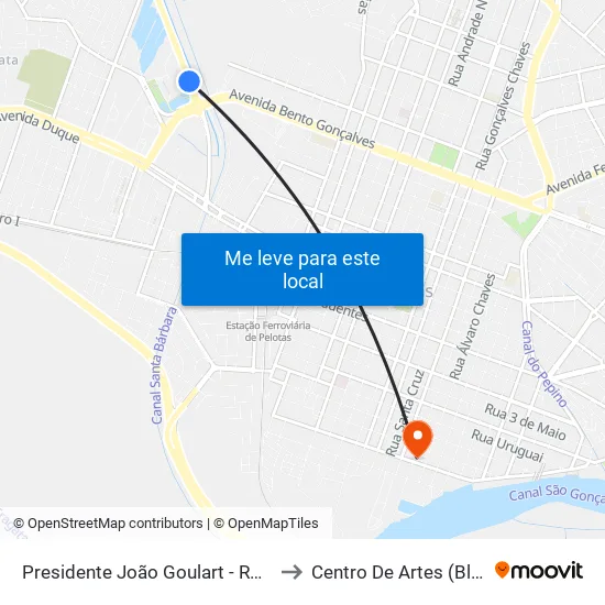 Presidente João Goulart - Rodoviária to Centro De Artes (Bloco 1) map