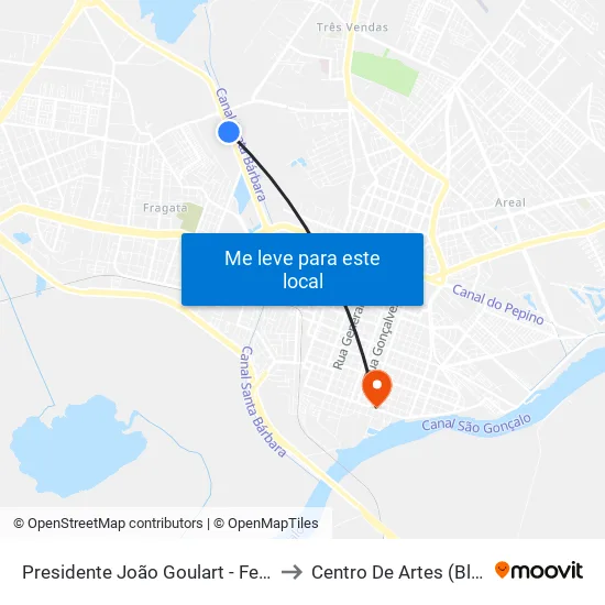 Presidente João Goulart - Ferraçosul to Centro De Artes (Bloco 1) map