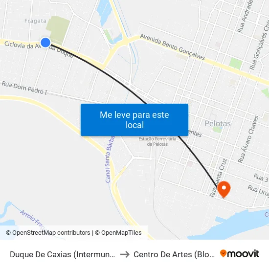 Duque De Caxias (Intermunicipal) to Centro De Artes (Bloco 1) map