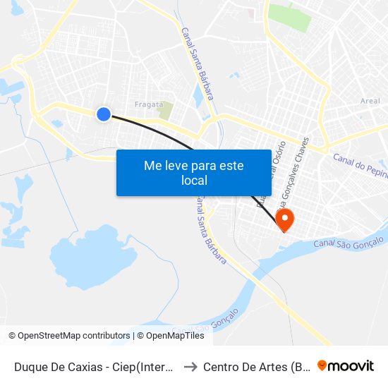 Duque De Caxias - Ciep(Intermunicipal) to Centro De Artes (Bloco 1) map