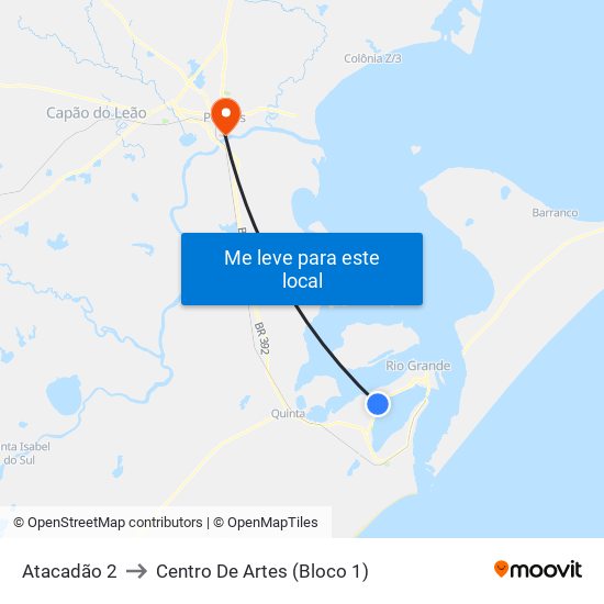 Atacadão 2 to Centro De Artes (Bloco 1) map