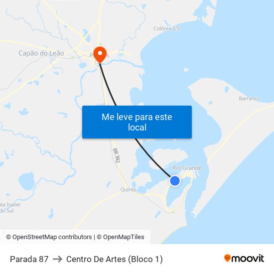 Parada 87 to Centro De Artes (Bloco 1) map