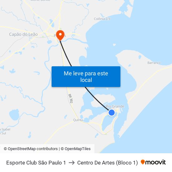 Esporte Club São Paulo 1 to Centro De Artes (Bloco 1) map