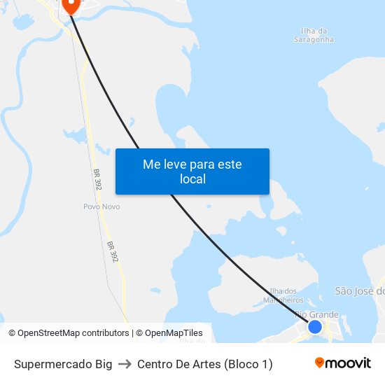 Supermercado Big to Centro De Artes (Bloco 1) map