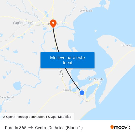 Parada 865 to Centro De Artes (Bloco 1) map