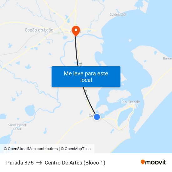 Parada 875 to Centro De Artes (Bloco 1) map