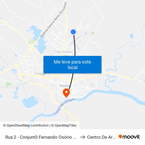 Rua 2 - Conjunt0 Fernando Osório Pelotas - Rs 96070-224 Brasil to Centro De Artes (Bloco 1) map