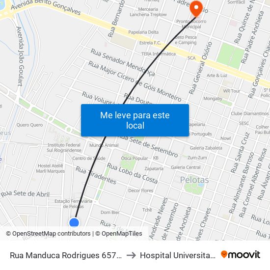 Rua Manduca Rodrigues 657 Centro Pelotas - Rs 96020-320 Brasil to Hospital Universitario São Francisco De Paula map