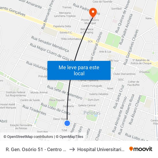 R. Gen. Osório 51 - Centro Pelotas - Rs 96020-000 Brasil to Hospital Universitario São Francisco De Paula map