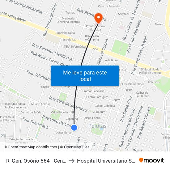 R. Gen. Osório 564 - Centro Pelotas - Rs Brasil to Hospital Universitario São Francisco De Paula map