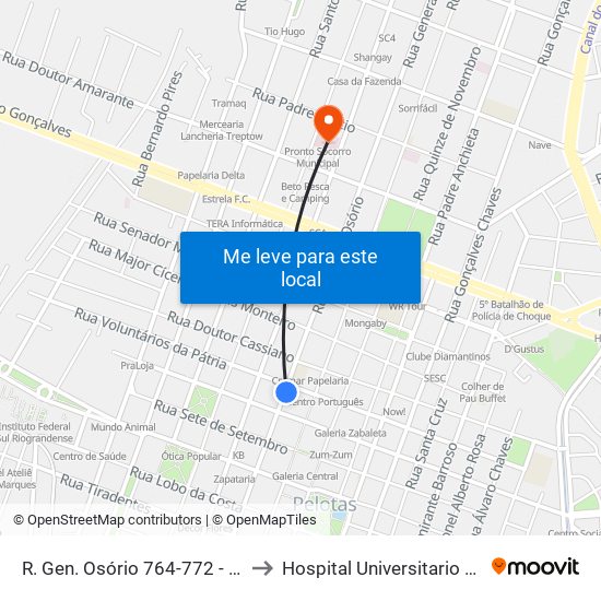 R. Gen. Osório 764-772 - Centro Pelotas - Rs Brasil to Hospital Universitario São Francisco De Paula map