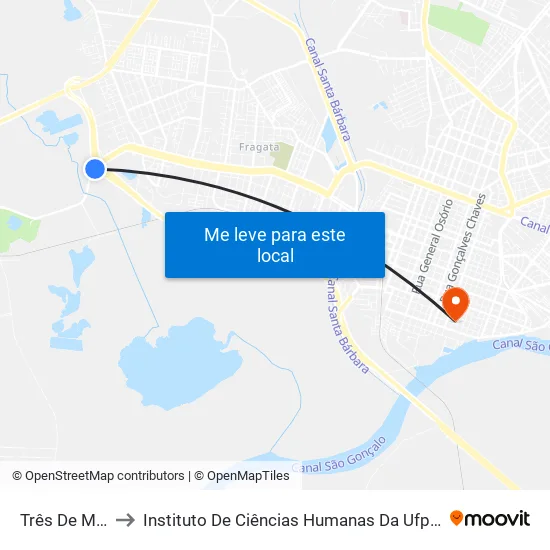 Três De Maio to Instituto De Ciências Humanas Da Ufpel - Ich map