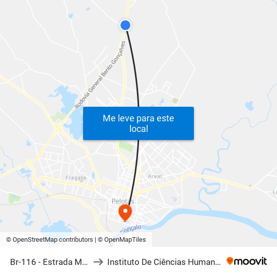 Br-116 - Estrada Monte Bonito to Instituto De Ciências Humanas Da Ufpel - Ich map
