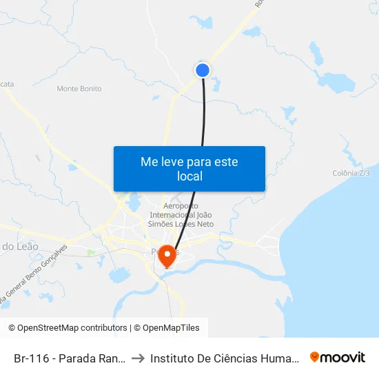 Br-116 - Parada Rancho Pioneira to Instituto De Ciências Humanas Da Ufpel - Ich map