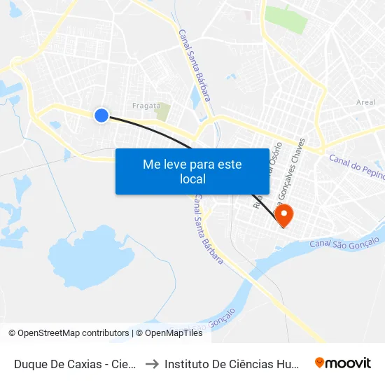 Duque De Caxias - Ciep(Intermunicipal) to Instituto De Ciências Humanas Da Ufpel - Ich map
