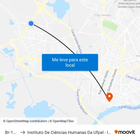 Br-116 to Instituto De Ciências Humanas Da Ufpel - Ich map