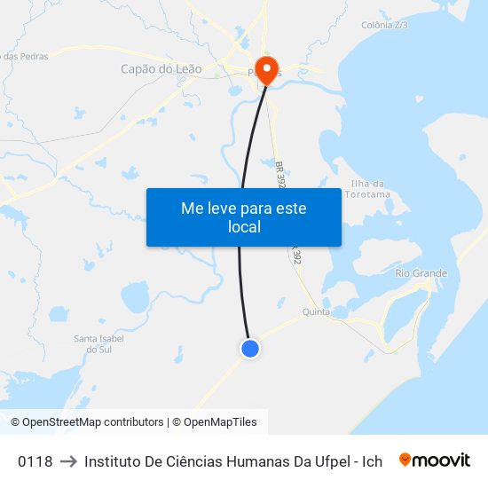 0118 to Instituto De Ciências Humanas Da Ufpel - Ich map