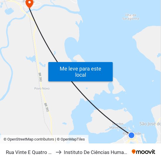 Rua Vinte E Quatro De Maio, 204 to Instituto De Ciências Humanas Da Ufpel - Ich map