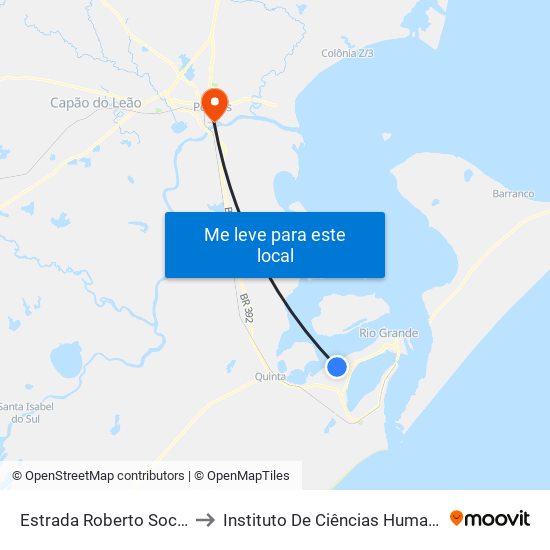 Estrada Roberto Socoowski, 1124 to Instituto De Ciências Humanas Da Ufpel - Ich map