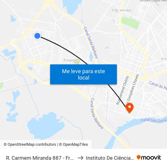 R. Carmem Miranda 887 - Fragata Pelotas - Rs 96050-070 Brasil to Instituto De Ciências Humanas Da Ufpel - Ich map